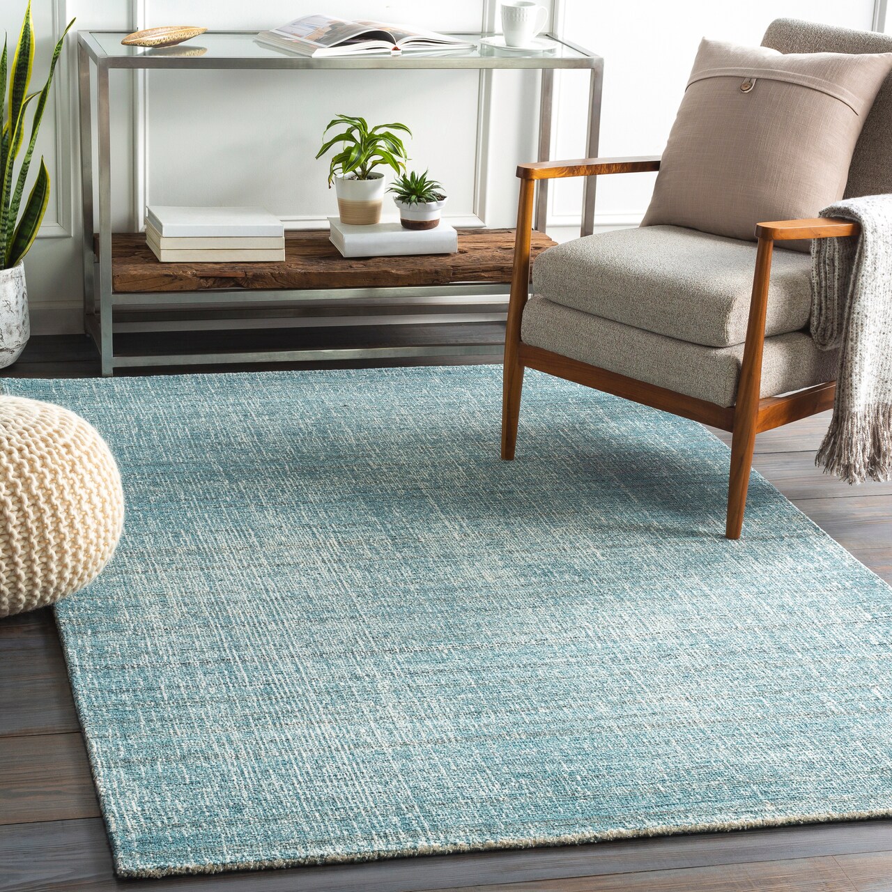 Tiwari Home 2' x 3' Aqua Blue and White Texture Patterned Rectangular Area Throw Rug